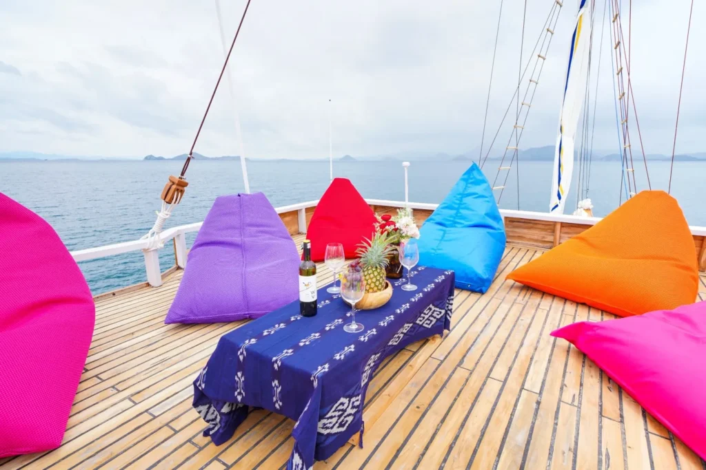 Beanbag seating on the sun deck aboard LaMain Voyage I