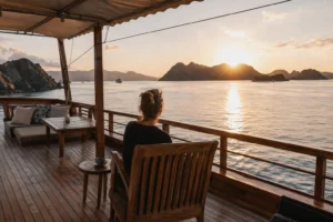 Sunrise viewed from the deck of a Phinisi in Komodo National Park