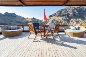 Private balcony of the Zheng He Admiral Suite aboard The Maj Oceanic