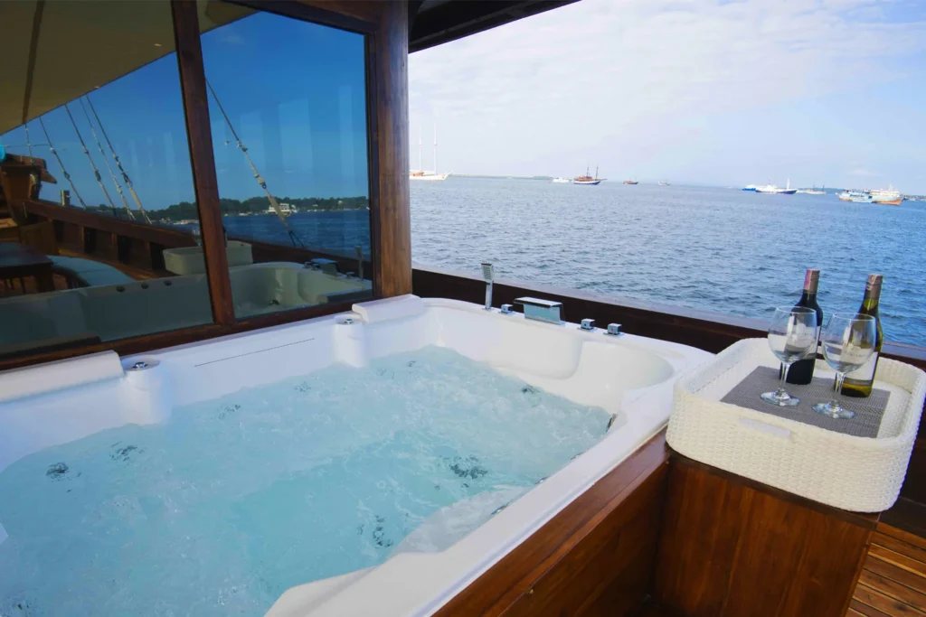 One of two four-person jacuzzis on the deck of Neomi Cruise