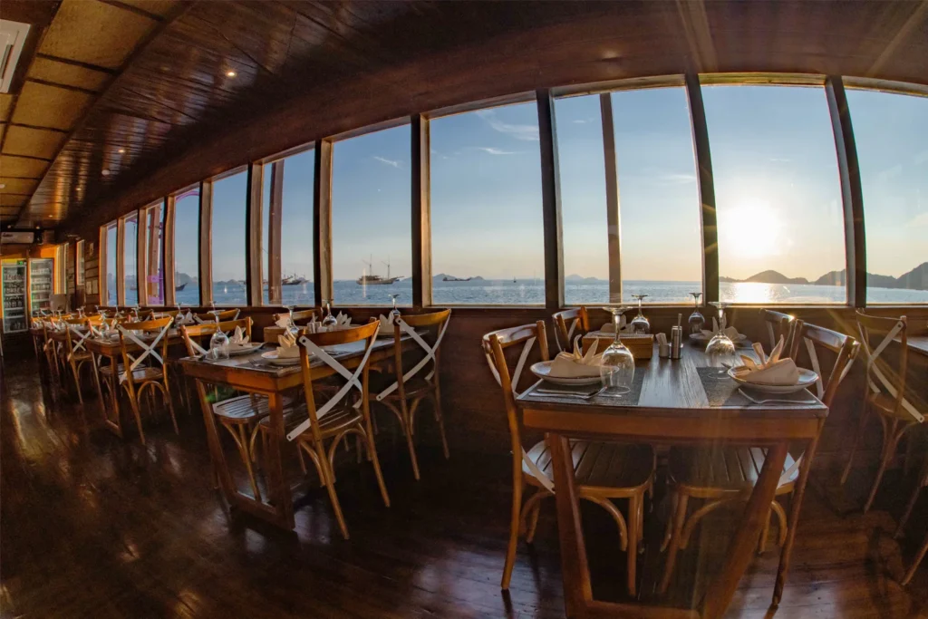 Air-conditioned restaurant and lounge aboard Neomi Cruise