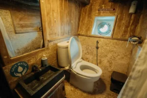 Wash basin in an ensuite bathroom aboard Cajoma IV