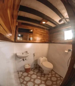 Bathroom serving the sharing cabins aboard Carnaby