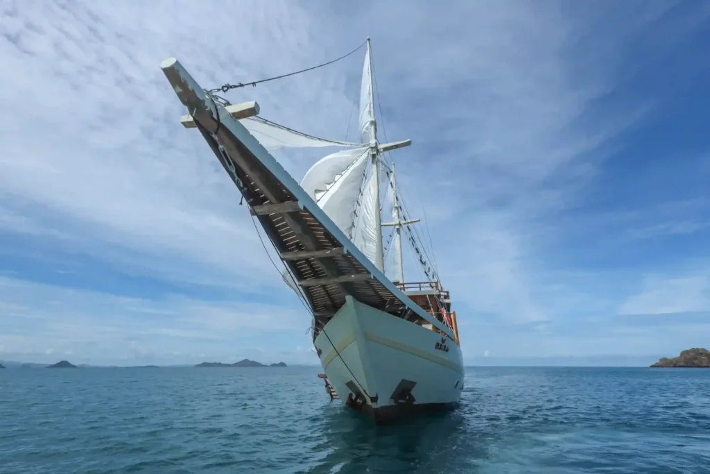 Elrora at anchor off an island in Komodo National Park