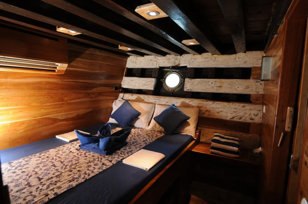 Double Cabin 3 aboard Moana Cruising, below deck with a double bed
