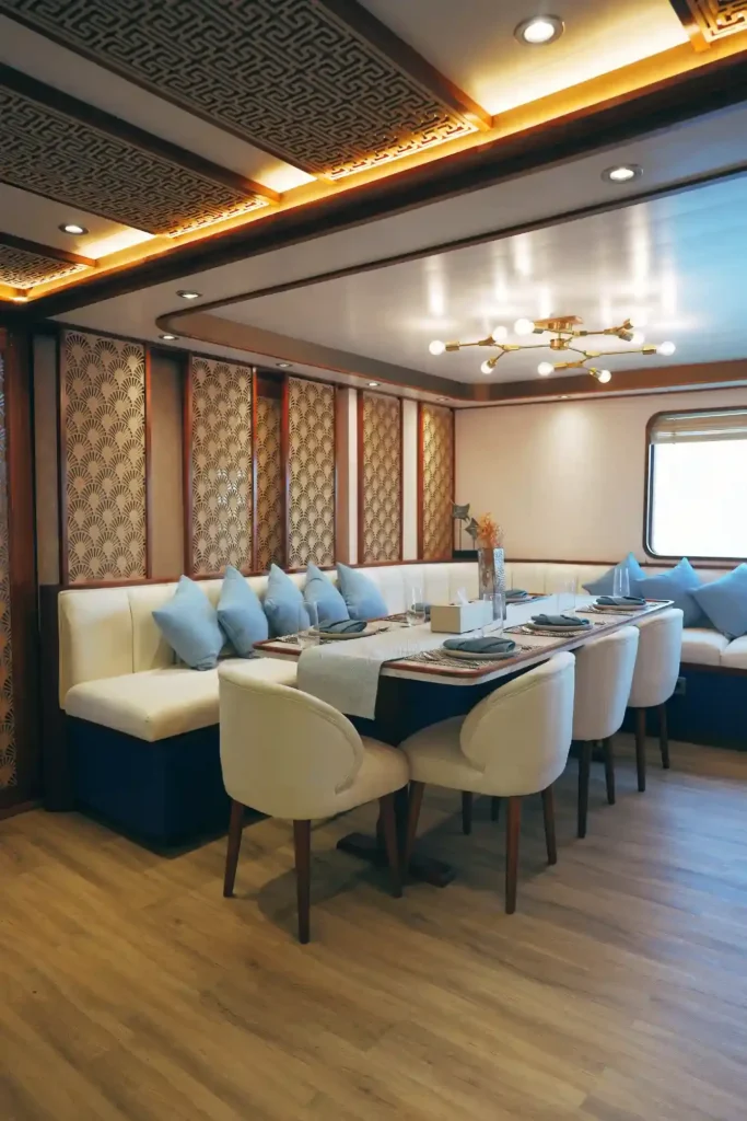 Dining area aboard the Nayara Cruise liveaboard