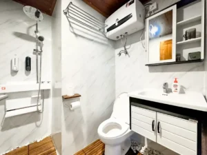 Private bathroom in a Deluxe cabin aboard Neptune Cruise