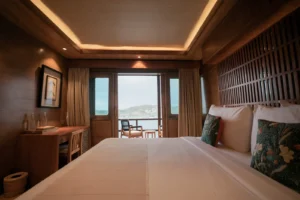Detail view inside an Executive Suite aboard Sanctuary phinisi