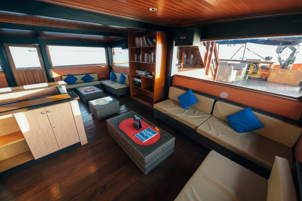Indoor lounge seating aboard Sea Safari 8