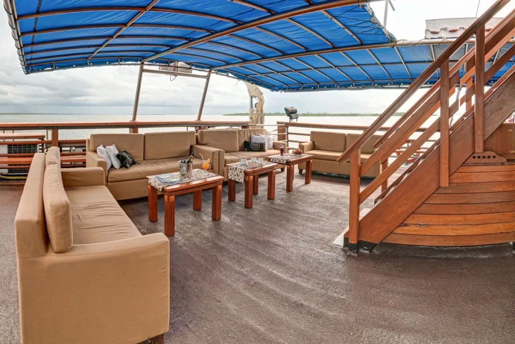 Shaded outdoor lounge aboard Sea Safari 8