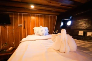 Writing desk and fittings in a twin suite aboard Tambora