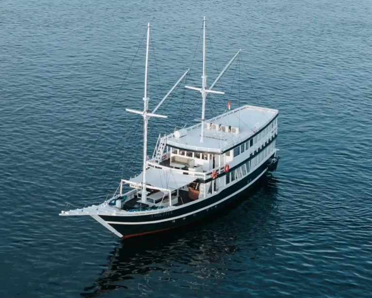 Tara by Adhama, a 28-metre ironwood phinisi built in 2021, in Komodo National Park