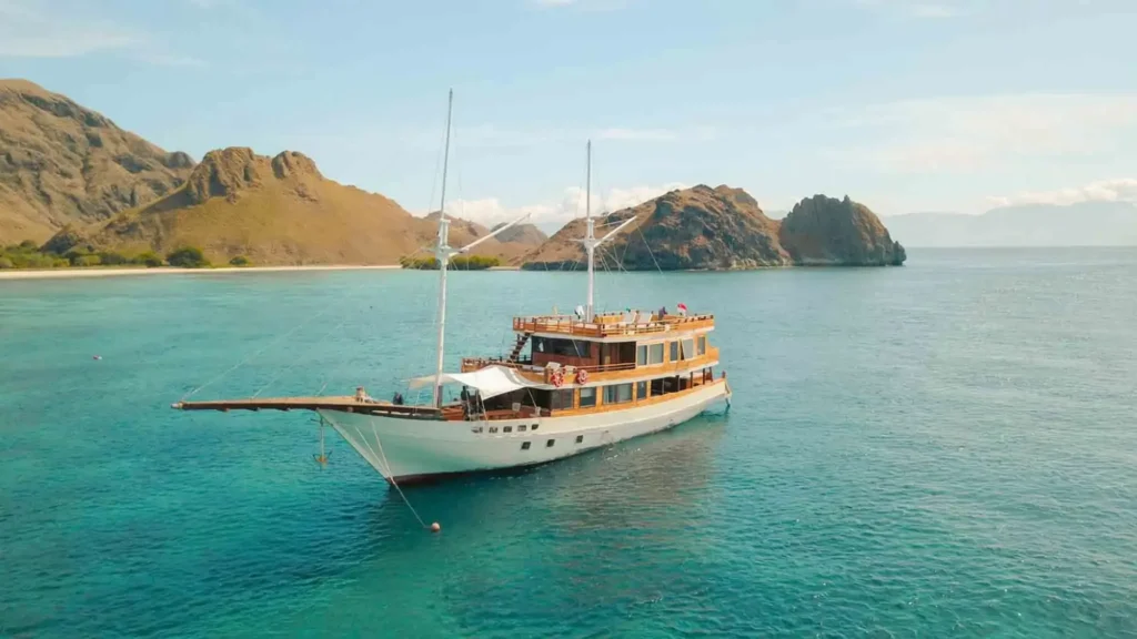 Yumana at anchor off an island in Komodo National Park