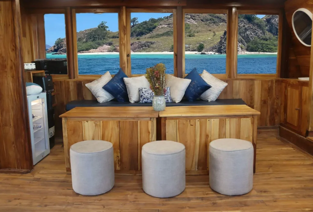 Guest lounge area aboard Blue Lotus