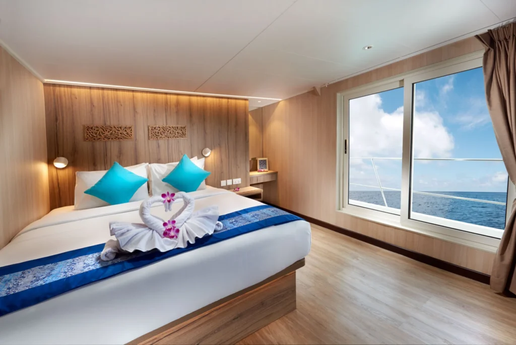 Upper deck balcony cabin aboard Gaia Love
