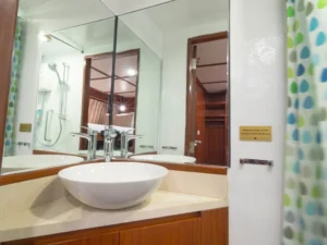Private ensuite bathroom in a Deluxe cabin aboard MV Mermaid II