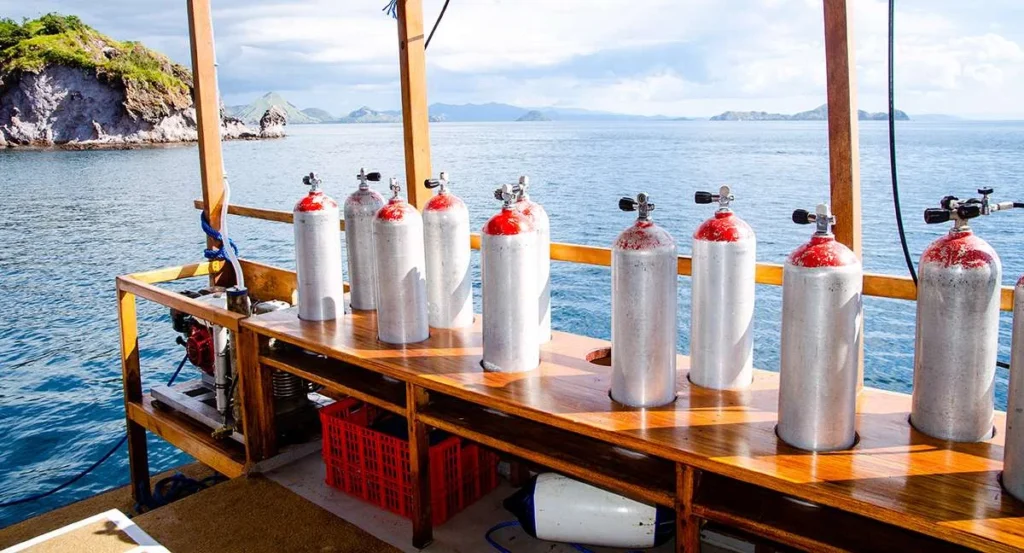 Dive deck and scuba tanks aboard Nusantara