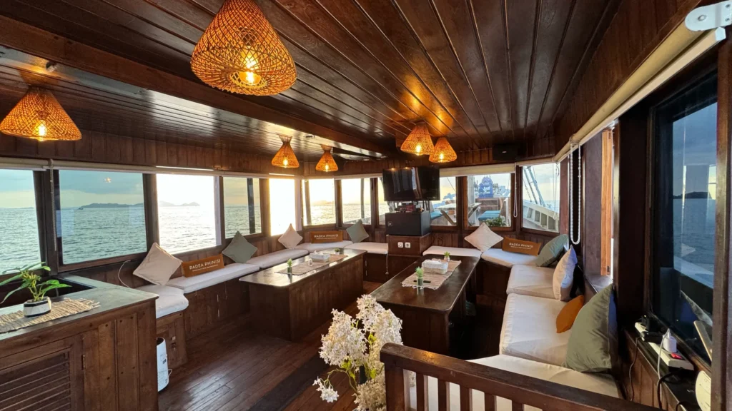 Indoor lounge aboard Radea Phinisi