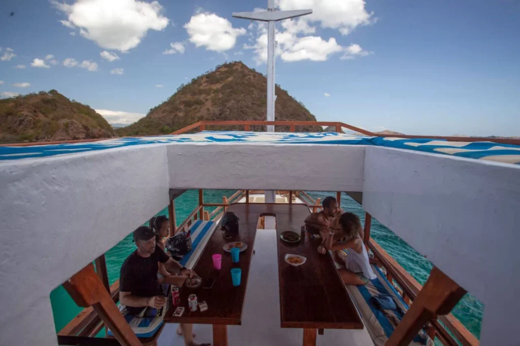 Open-air dining and relaxation area aboard Sokaraja