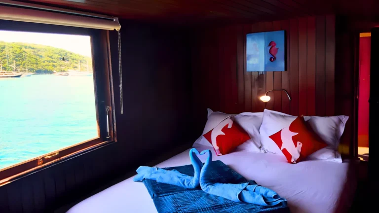 Queen-bed master cabin aboard Thalassa 1