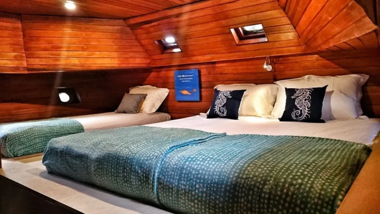 Sharing cabin with queen and single bed aboard Thalassa 1